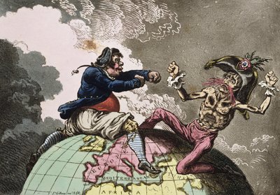 Kampf um den Misthaufen, oder Jack Tar regelt Buonaparte, veröffentlicht von Hannah Humphrey im Jahr 1798 (Radierung mit Aquatinta) von James Gillray